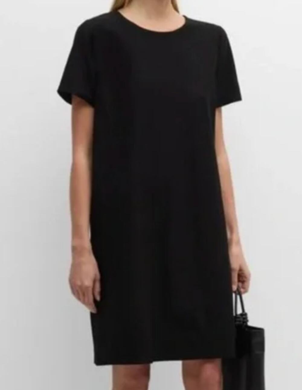 Eileen Fisher Black Viscose Jersey Short Sleeve T Shirt Dress
